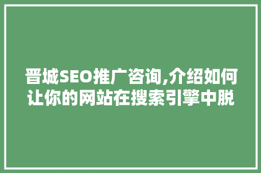 晋城SEO推广咨询,介绍如何让你的网站在搜索引擎中脱颖而出