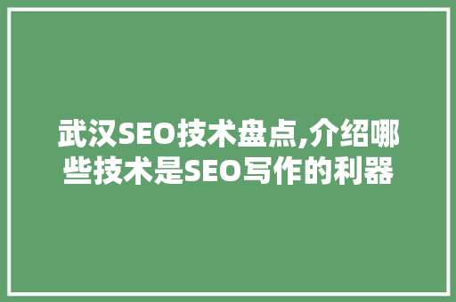 武汉SEO技术盘点,介绍哪些技术是SEO写作的利器