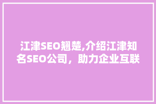 江津SEO翘楚,介绍江津知名SEO公司，助力企业互联网营销腾飞