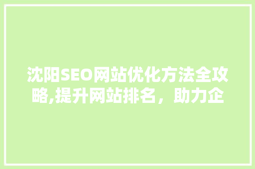 沈阳SEO网站优化方法全攻略,提升网站排名，助力企业腾飞