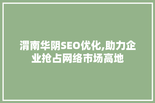 渭南华阴SEO优化,助力企业抢占网络市场高地