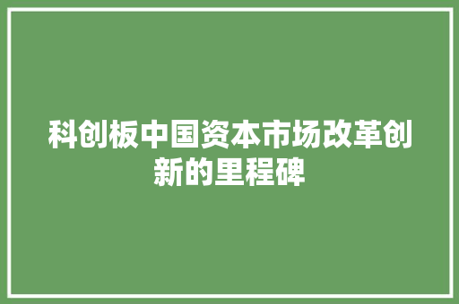 科创板中国资本市场改革创新的里程碑