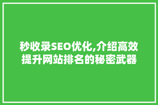 秒收录SEO优化,介绍高效提升网站排名的秘密武器