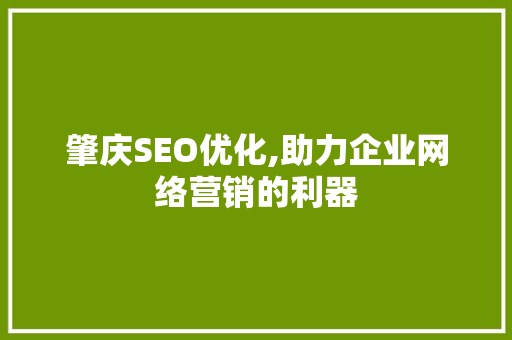 肇庆SEO优化,助力企业网络营销的利器