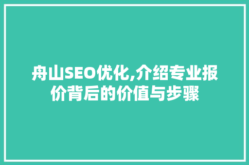 舟山SEO优化,介绍专业报价背后的价值与步骤
