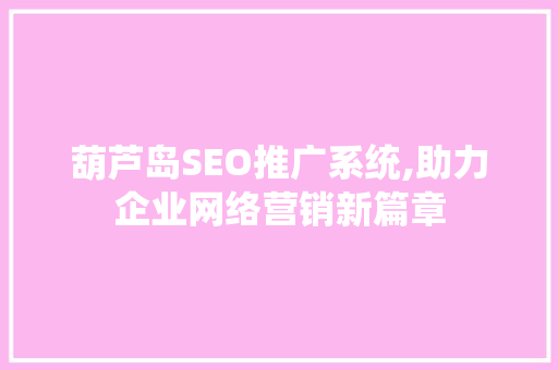葫芦岛SEO推广系统,助力企业网络营销新篇章