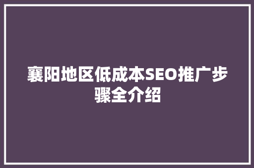 襄阳地区低成本SEO推广步骤全介绍