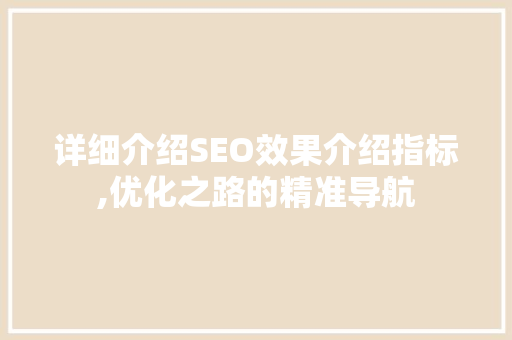 详细介绍SEO效果介绍指标,优化之路的精准导航