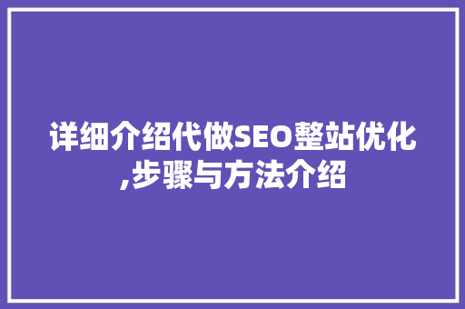 详细介绍代做SEO整站优化,步骤与方法介绍