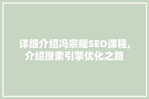 详细介绍冯宗耀SEO课程,介绍搜索引擎优化之路