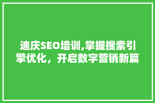 迪庆SEO培训,掌握搜索引擎优化，开启数字营销新篇章