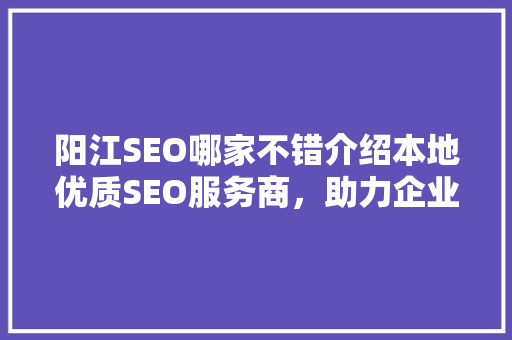 阳江SEO哪家不错介绍本地优质SEO服务商，助力企业腾飞！