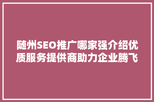 随州SEO推广哪家强介绍优质服务提供商助力企业腾飞之路