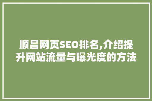 顺昌网页SEO排名,介绍提升网站流量与曝光度的方法