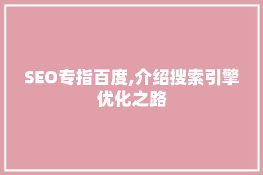 SEO专指百度,介绍搜索引擎优化之路