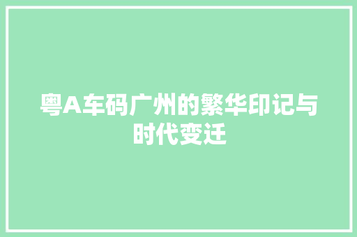 粤A车码广州的繁华印记与时代变迁