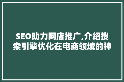 SEO助力网店推广,介绍搜索引擎优化在电商领域的神奇魔力