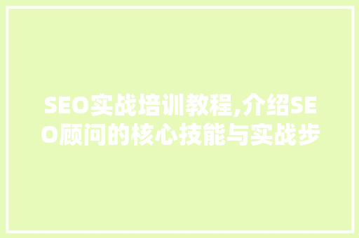 SEO实战培训教程,介绍SEO顾问的核心技能与实战步骤