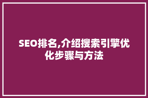 SEO排名,介绍搜索引擎优化步骤与方法
