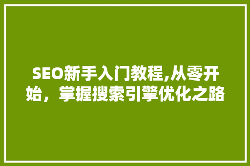 SEO新手入门教程,从零开始，掌握搜索引擎优化之路