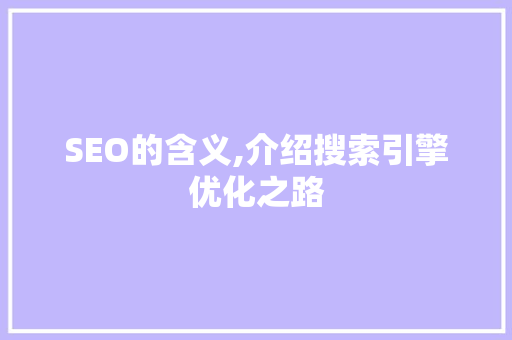 SEO的含义,介绍搜索引擎优化之路  第1张