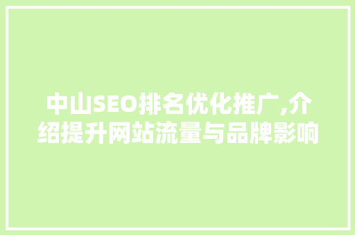 中山SEO排名优化推广,介绍提升网站流量与品牌影响力的方法