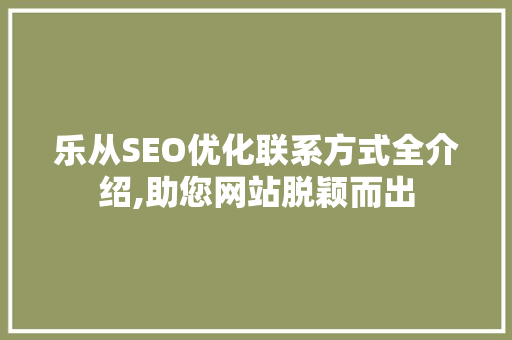 乐从SEO优化联系方式全介绍,助您网站脱颖而出
