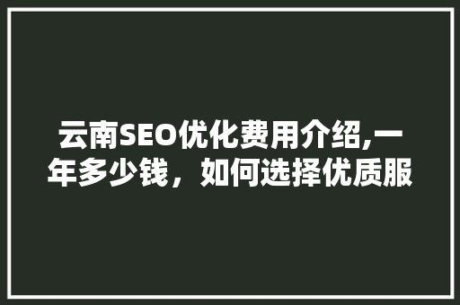 云南SEO优化费用介绍,一年多少钱，如何选择优质服务