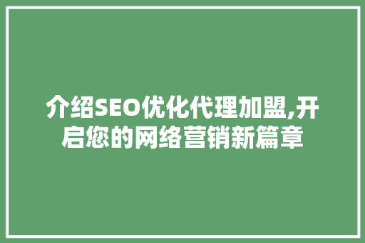 介绍SEO优化代理加盟,开启您的网络营销新篇章