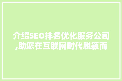 介绍SEO排名优化服务公司,助您在互联网时代脱颖而出
