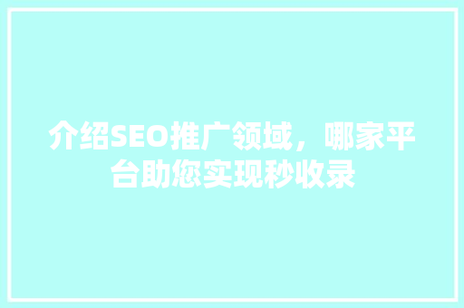 介绍SEO推广领域，哪家平台助您实现秒收录