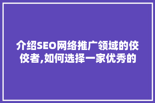 介绍SEO网络推广领域的佼佼者,如何选择一家优秀的SEO公司