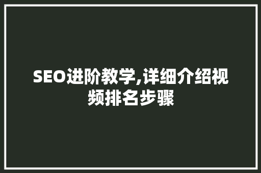 SEO进阶教学,详细介绍视频排名步骤  第1张