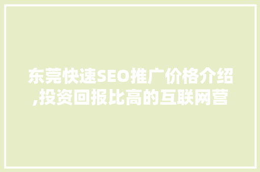 东莞快速SEO推广价格介绍,投资回报比高的互联网营销步骤