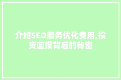 介绍SEO服务优化费用,投资回报背后的秘密