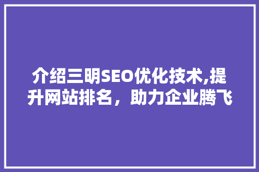 介绍三明SEO优化技术,提升网站排名，助力企业腾飞