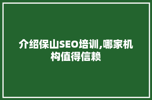 介绍保山SEO培训,哪家机构值得信赖