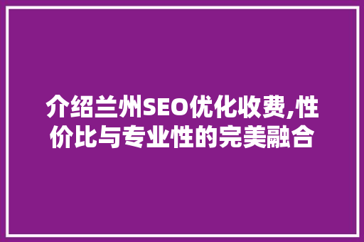 介绍兰州SEO优化收费,性价比与专业性的完美融合