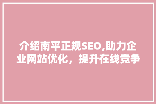 介绍南平正规SEO,助力企业网站优化，提升在线竞争力