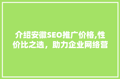 介绍安徽SEO推广价格,性价比之选，助力企业网络营销