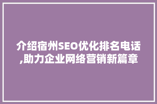 介绍宿州SEO优化排名电话,助力企业网络营销新篇章