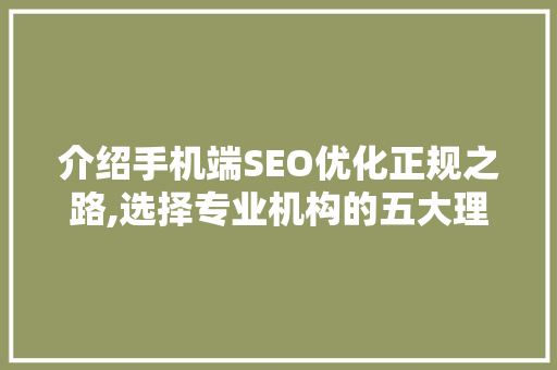 介绍手机端SEO优化正规之路,选择专业机构的五大理由