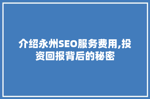介绍永州SEO服务费用,投资回报背后的秘密  第1张