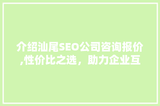 介绍汕尾SEO公司咨询报价,性价比之选，助力企业互联网腾飞