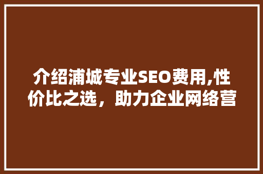 介绍浦城专业SEO费用,性价比之选，助力企业网络营销腾飞