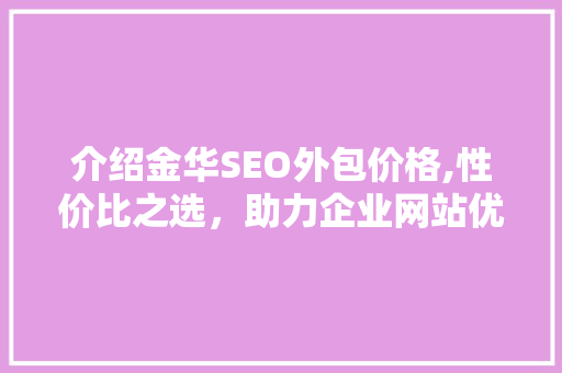 介绍金华SEO外包价格,性价比之选，助力企业网站优化腾飞