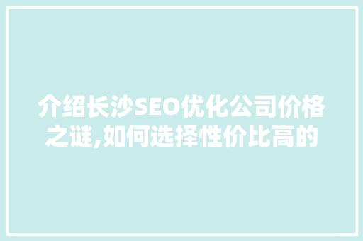 介绍长沙SEO优化公司价格之谜,如何选择性价比高的优化服务