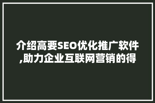 介绍高要SEO优化推广软件,助力企业互联网营销的得力助手