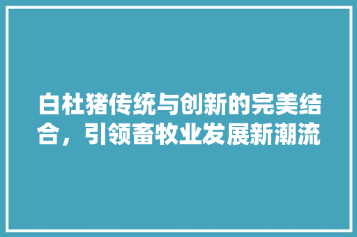 白杜猪传统与创新的完美结合，引领畜牧业发展新潮流