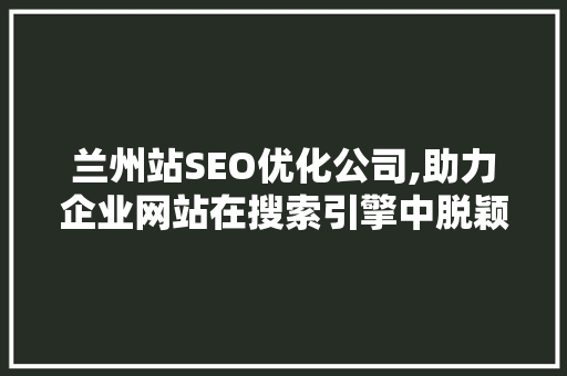 兰州站SEO优化公司,助力企业网站在搜索引擎中脱颖而出